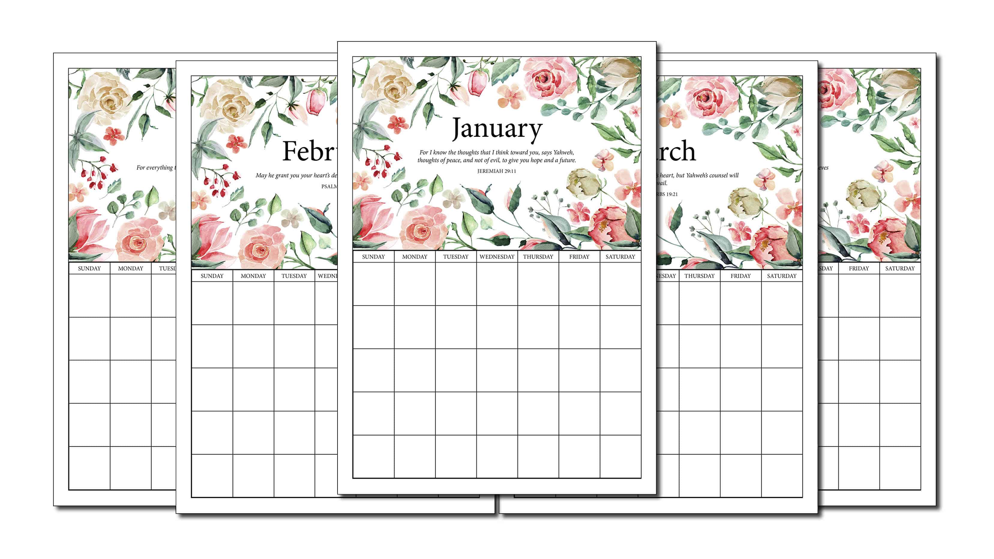 Printable Monthly Floral Planner (With Bible Verses)