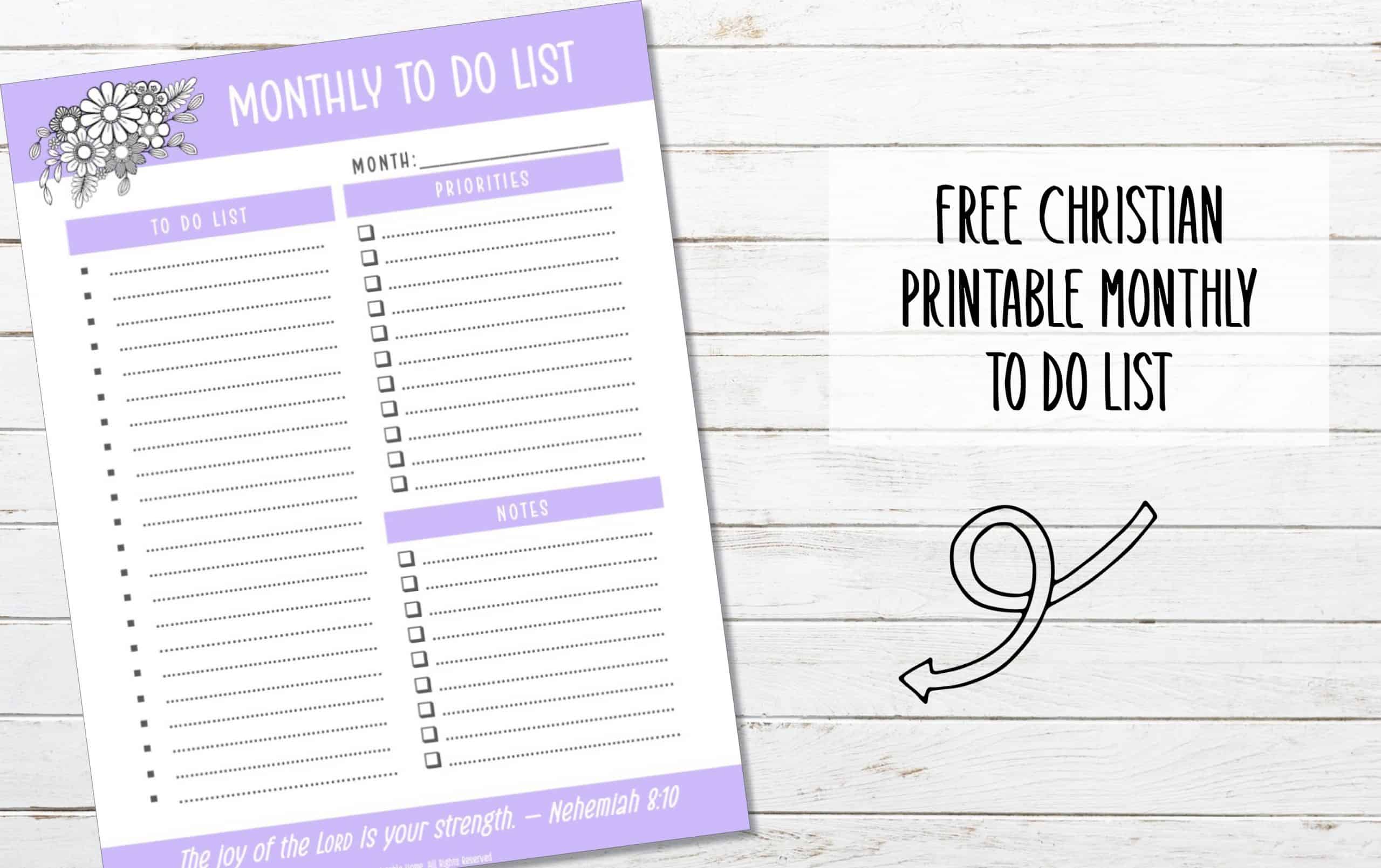 FREE Printable Christian Monthly To Do List