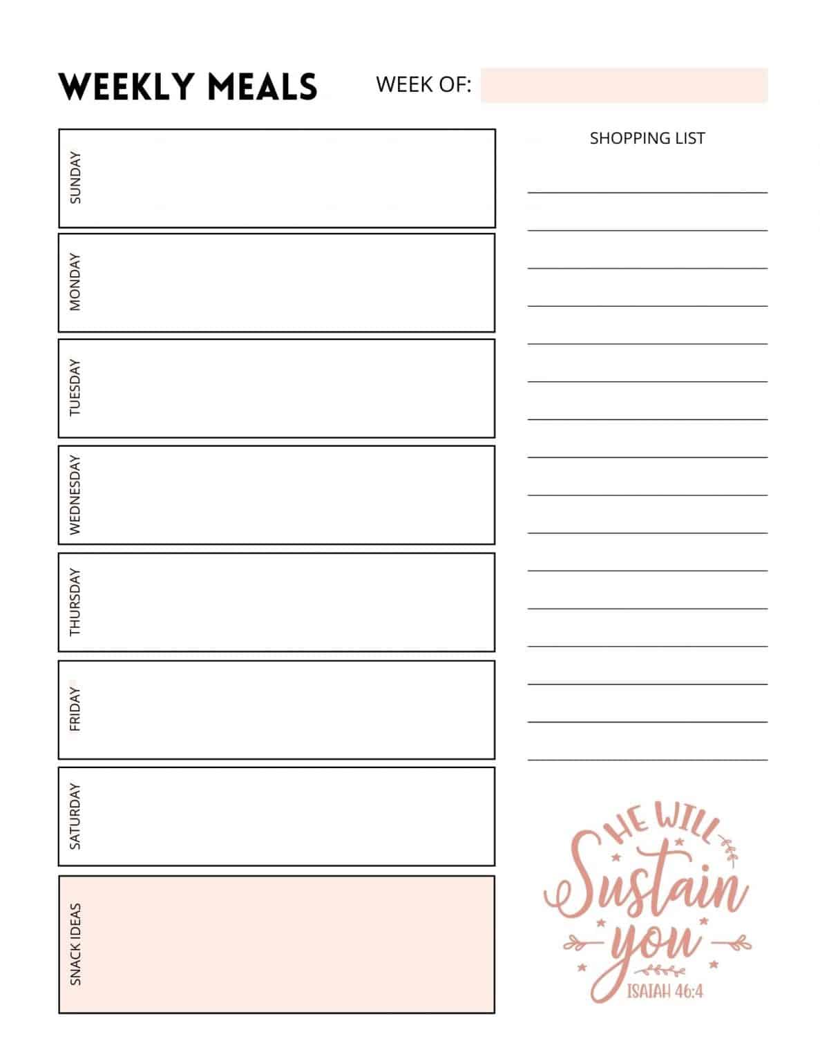 4 Vertical Weekly Meal Planners - My Printable Faith