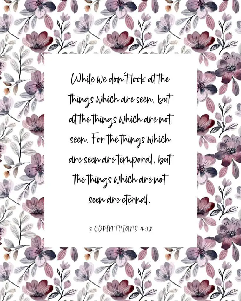picture of wall art of floral frame with bible verse inside 1 corinthians 4:18