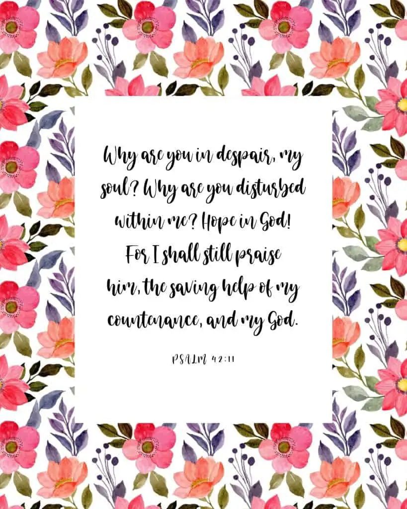 picture of wall art of floral frame with bible verse inside psalm 42:11