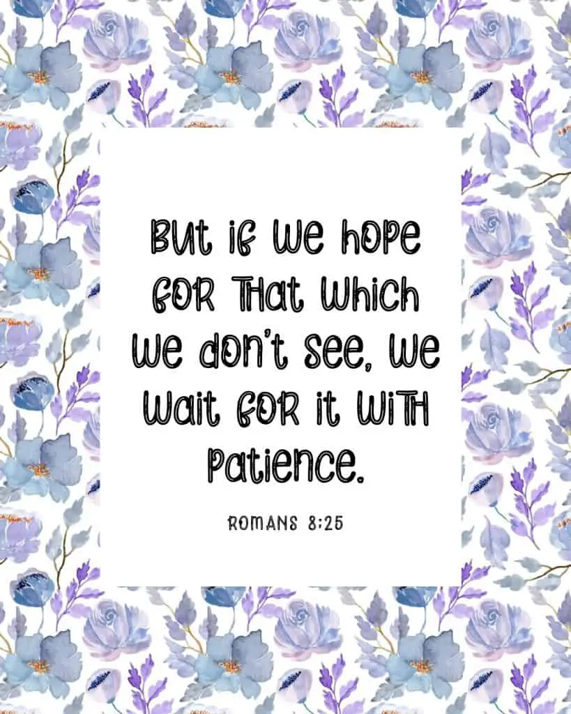 picture of wall art of floral frame with bible verse inside romans 8:25