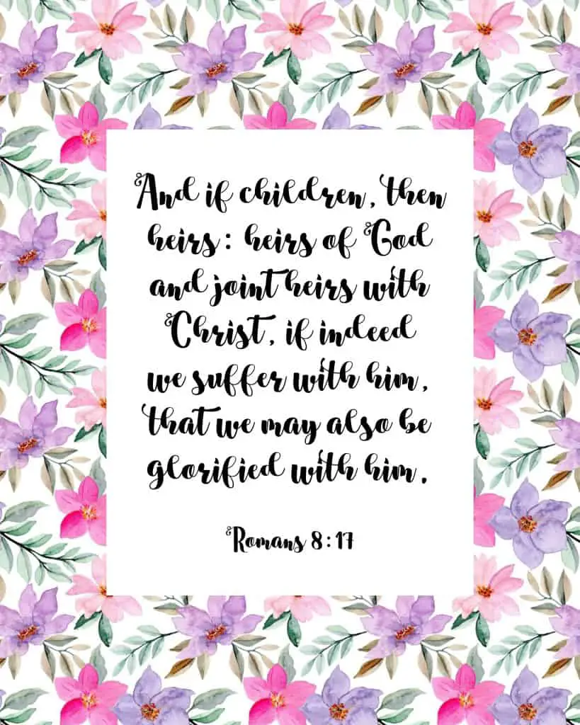 picture of wall art with floral frame and bible verse inside, click on image to open pdf of wall art you can download